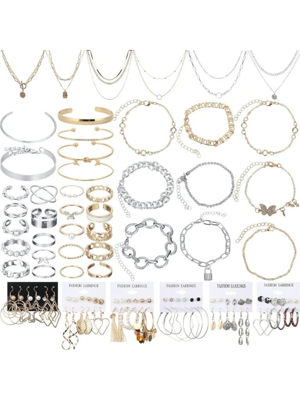 78-Piece Women's Jewelry Set: 6 Necklaces, 16 Bracelets & 36 Earrings Collection